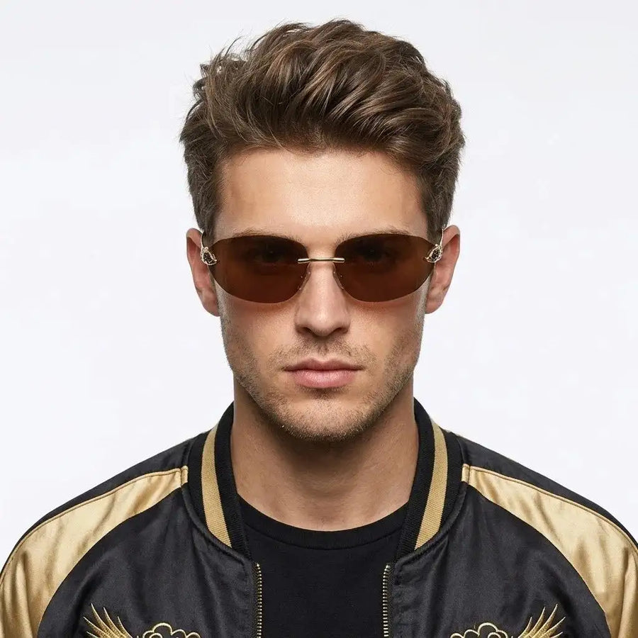 Valtrix | Brown Medium Rim Less Oval Sunglasses for Men [UV-protected]