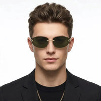 Valtrix | Green Medium Rim Less Oval Sunglasses for Men [UV-protected]