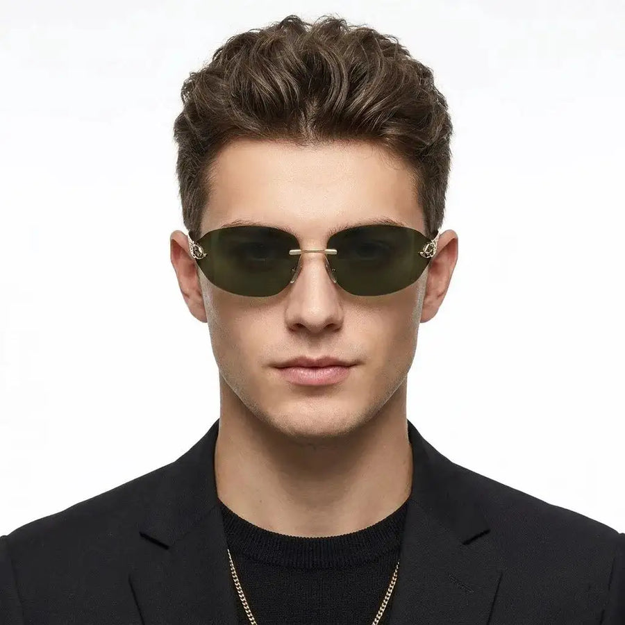 Valtrix | Green Medium Rim Less Oval Sunglasses for Men [UV-protected]