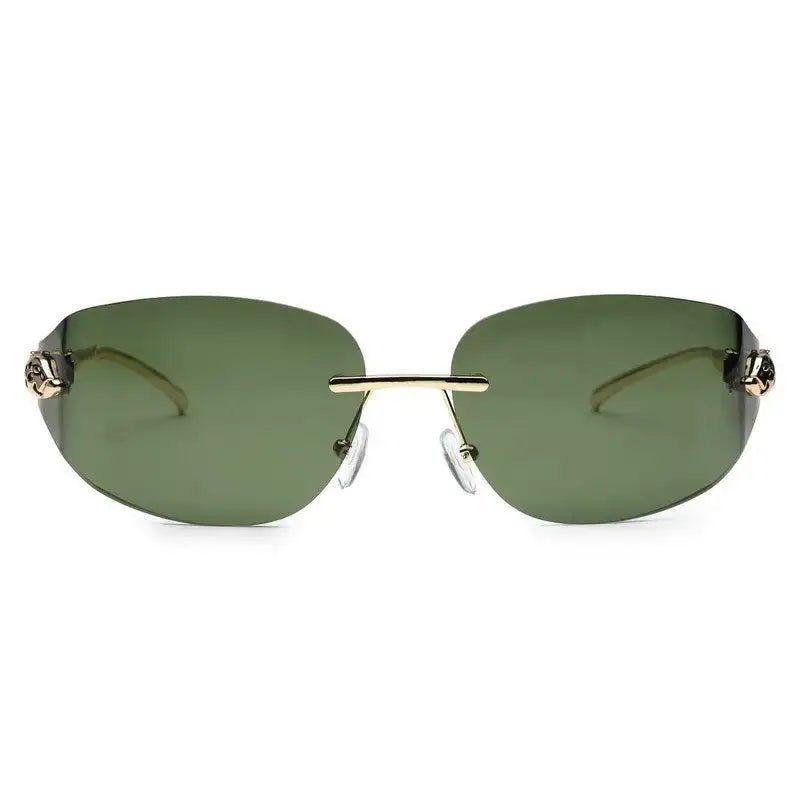 Valtrix | Green Medium Rim Less Oval Sunglasses for Men [UV-protected]