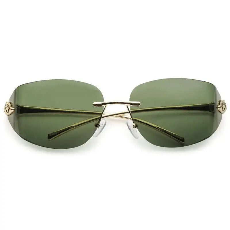 Valtrix | Green Medium Rim Less Oval Sunglasses for Men [UV-protected]