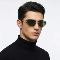Valtrix | Green Medium Rim Less Oval Sunglasses for Men [UV-protected]