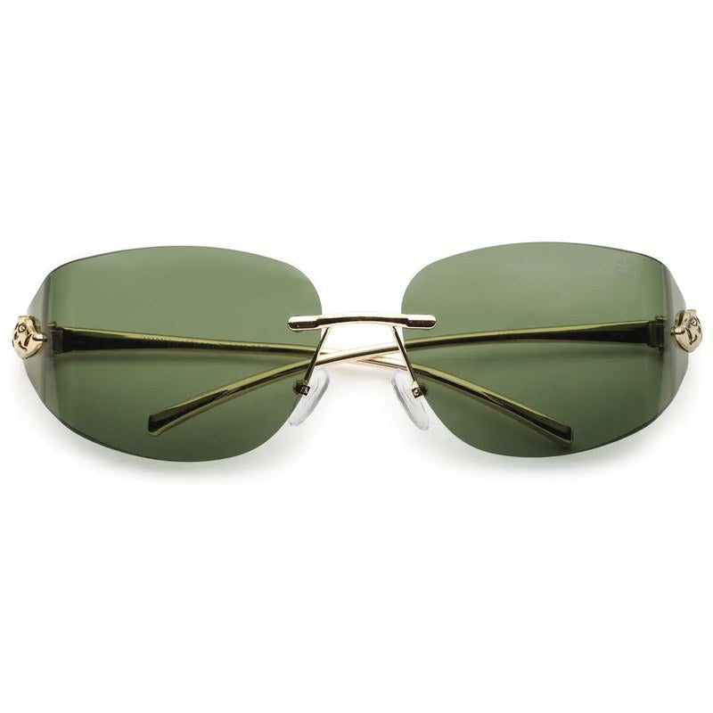Valtrix | Green Medium Rim Less Oval Sunglasses for Men [UV-protected]