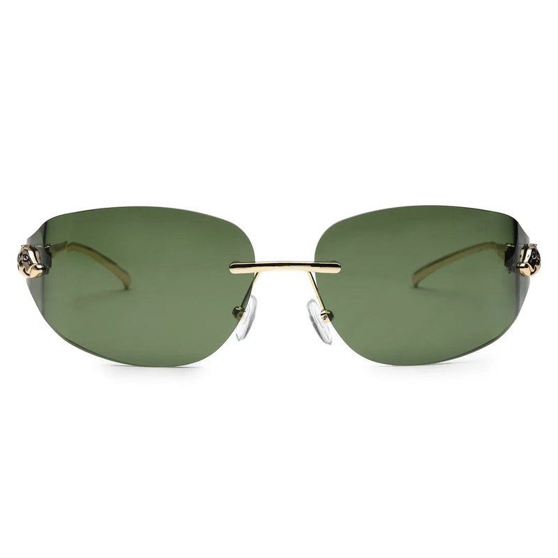 Valtrix | Green Medium Rim Less Oval Sunglasses for Men [UV-protected]