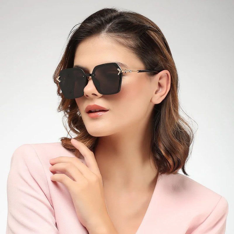 Veilion | Black Large Full Rim Hexagonal Sunglasses for Women [UV-protected]