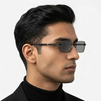 Veyra | Black Medium Rim Less Rectangle Sunglasses for Men [UV-protected]