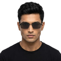 Veyra | Black Medium Rim Less Rectangle Sunglasses for Men [UV-protected]