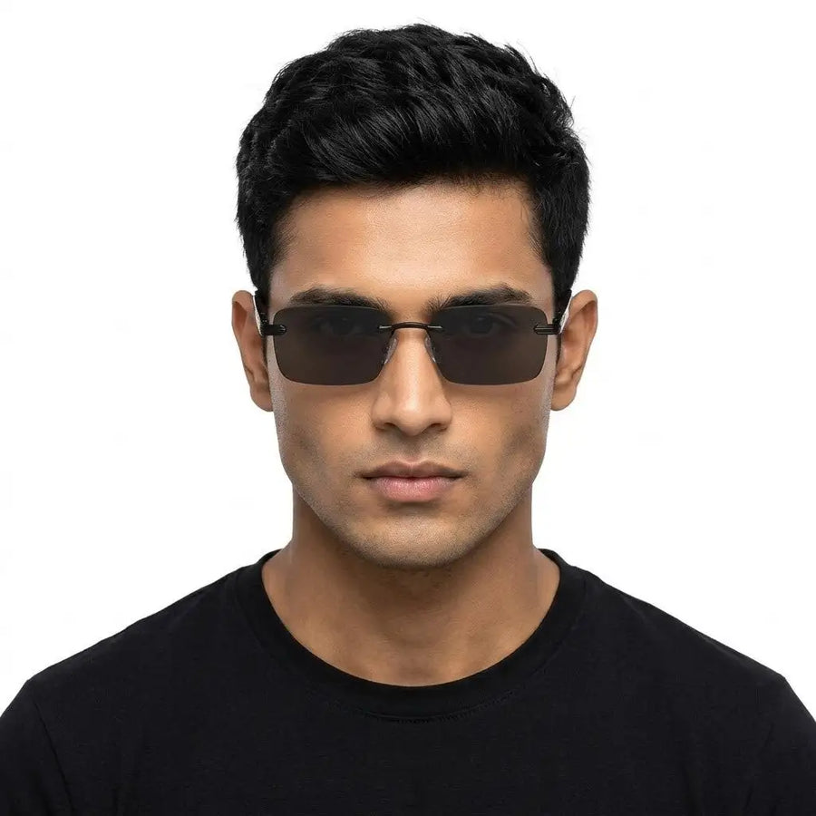 Veyra | Black Medium Rim Less Rectangle Sunglasses for Men [UV-protected]