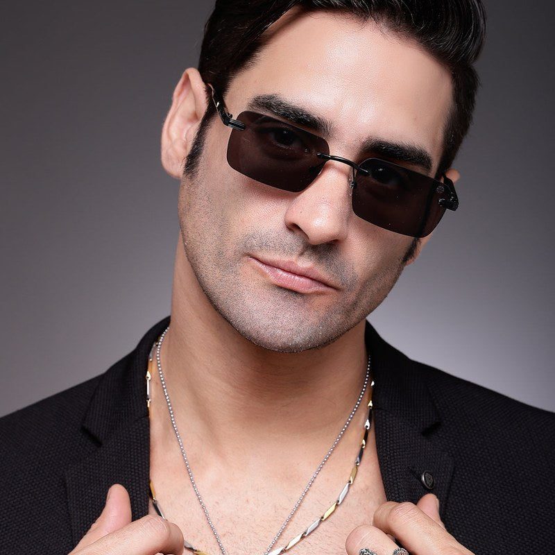Veyra Black Medium Rim Less Rectangle Sunglasses for Men — Hashtag Eyewears