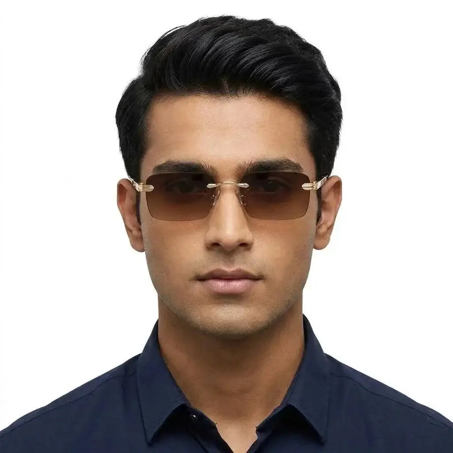 Veyra | Brown Medium Rim Less Rectangle Sunglasses for Men [UV-protected]