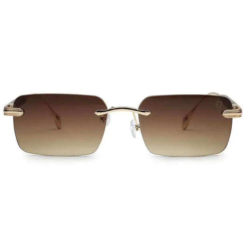 Veyra | Brown Medium Rim Less Rectangle Sunglasses for Men [UV-protected]