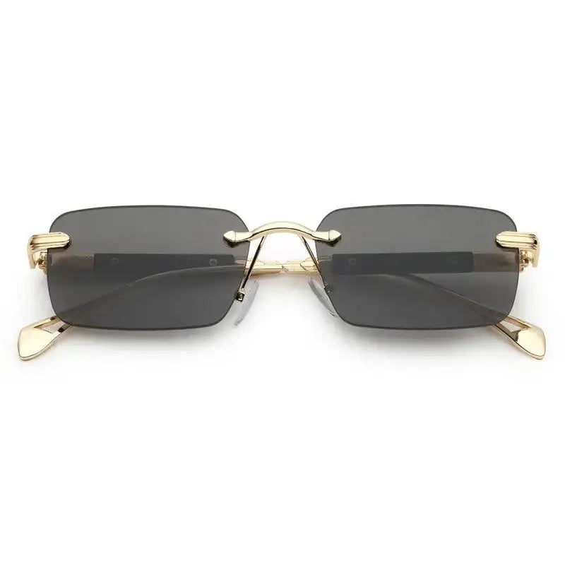 Veyra | Golden Medium Rim Less Rectangle Sunglasses for Men [UV-protected]