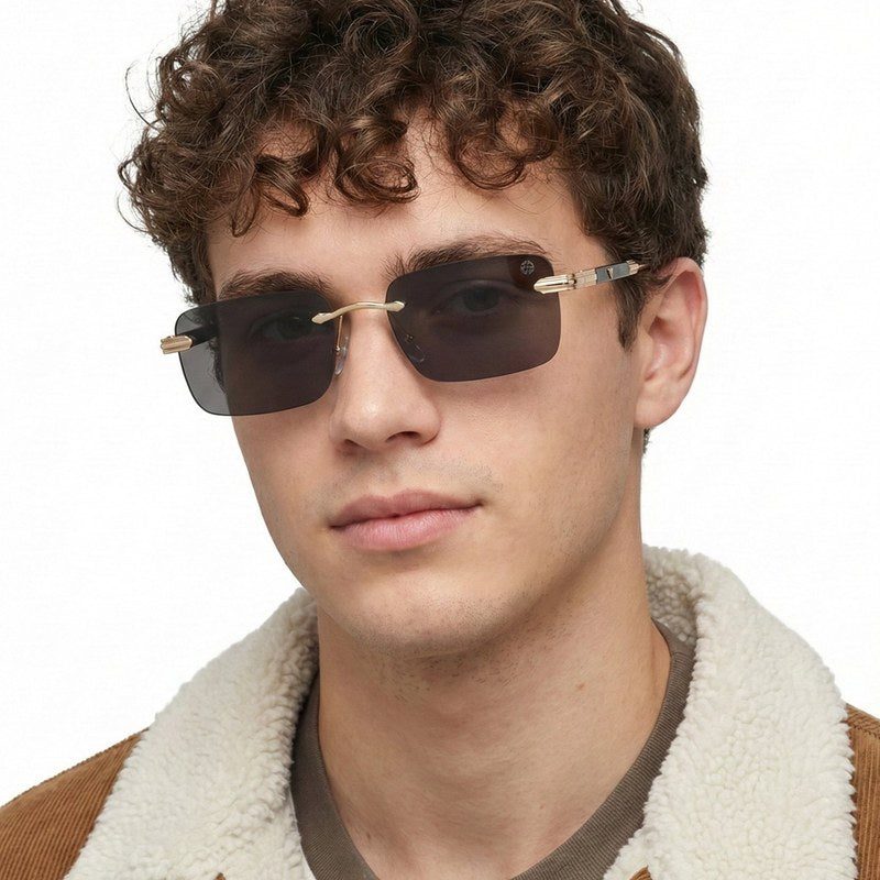Veyra Golden Medium Rim Less Rectangle Sunglasses for Men — Hashtag Eyewears
