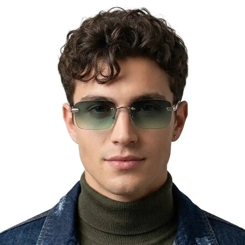 Veyra | Green Medium Rim Less Rectangle Sunglasses for Men [UV-protected]