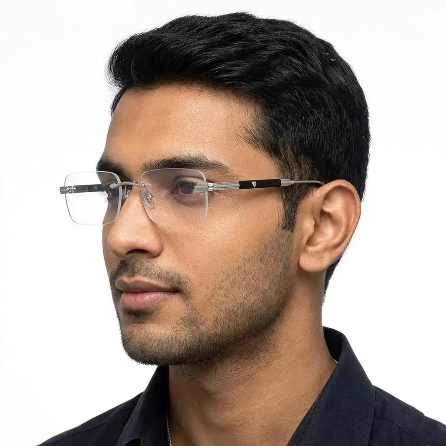 Veyra | Transparent Medium Rim Less Rectangle Eyeglasses for Men [UV-protected]