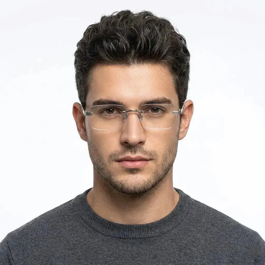 Veyra | Transparent Medium Rim Less Rectangle Eyeglasses for Men [UV-protected]