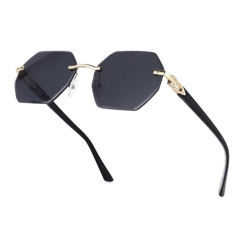 VisionVogue | Black Medium Rim Less Hexagonal Sunglasses for Men & Women [UV-protected]