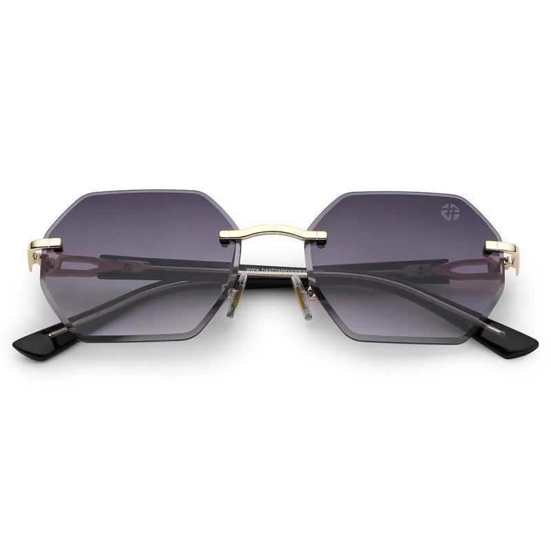 VisionVogue Gradient Black Medium Rim Less Hexagonal Sunglasses for Men & Women — Hashtag Eyewears