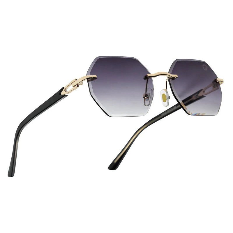 VisionVogue Gradient Black Medium Rim Less Hexagonal Sunglasses for Men & Women — Hashtag Eyewears