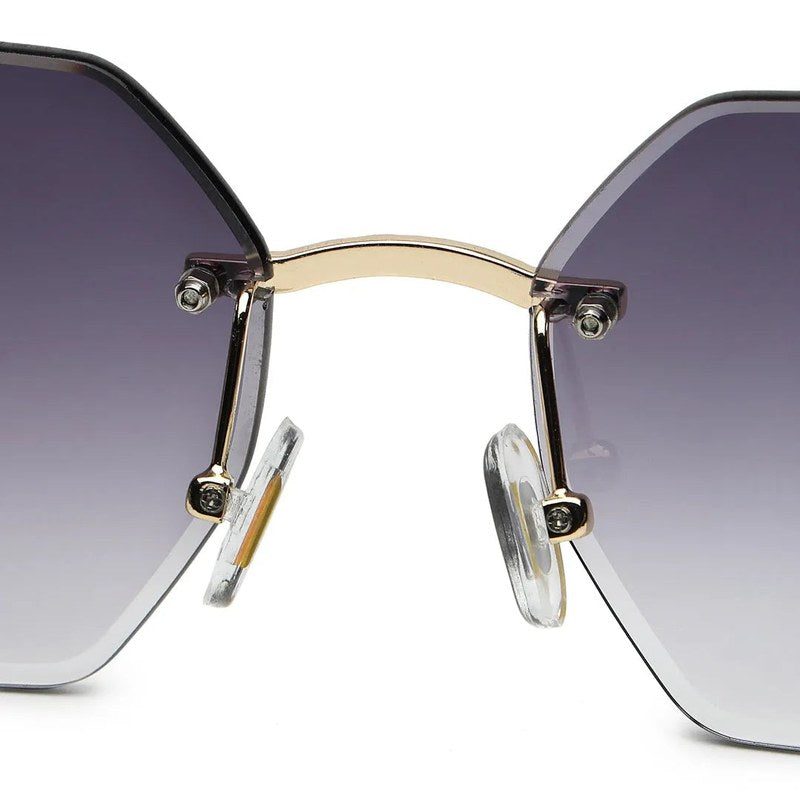 VisionVogue Gradient Black Medium Rim Less Hexagonal Sunglasses for Men & Women — Hashtag Eyewears