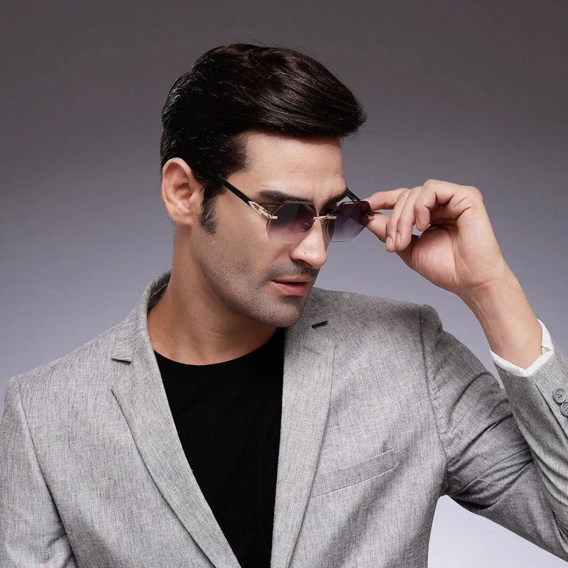 VisionVogue Gradient Black Medium Rim Less Hexagonal Sunglasses for Men & Women — Hashtag Eyewears