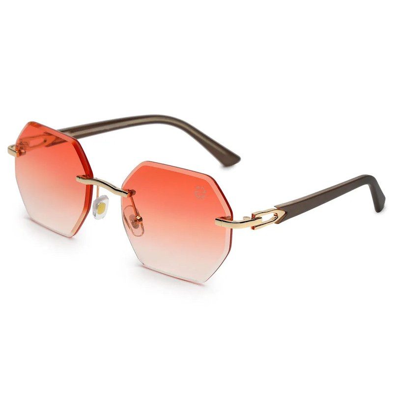 VisionVogue Gradient Pink Medium Rim Less Hexagonal Sunglasses for Men & Women — Hashtag Eyewears