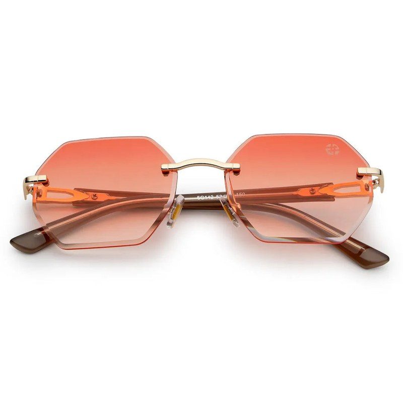VisionVogue Gradient Pink Medium Rim Less Hexagonal Sunglasses for Men & Women — Hashtag Eyewears