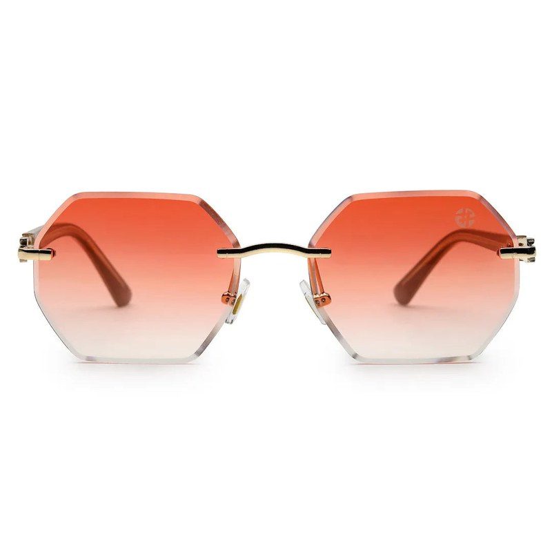 VisionVogue Gradient Pink Medium Rim Less Hexagonal Sunglasses for Men & Women — Hashtag Eyewears