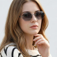 VisionVogue Grey Medium Rim Less Hexagonal Sunglasses for Men & Women — Hashtag Eyewears