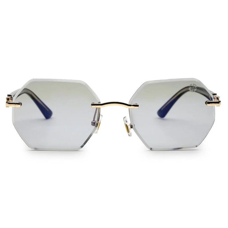 VisionVogue Grey Medium Rim Less Hexagonal Sunglasses for Men & Women — Hashtag Eyewears