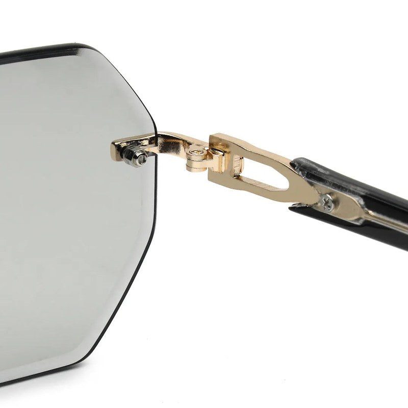 VisionVogue Grey Medium Rim Less Hexagonal Sunglasses for Men & Women — Hashtag Eyewears