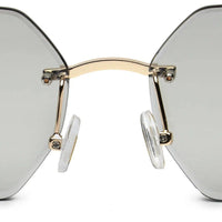 VisionVogue Grey Medium Rim Less Hexagonal Sunglasses for Men & Women — Hashtag Eyewears