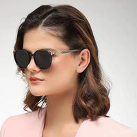 Vortex | Black Medium Full Rim Round Sunglasses for Women [UV-protected]