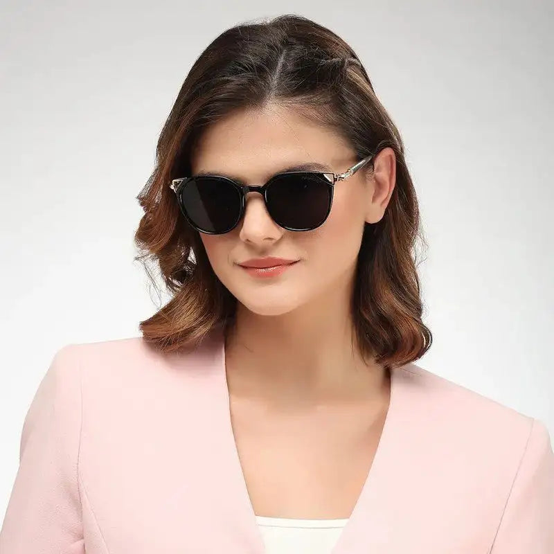 Vortex | Black Medium Full Rim Round Sunglasses for Women [UV-protected]