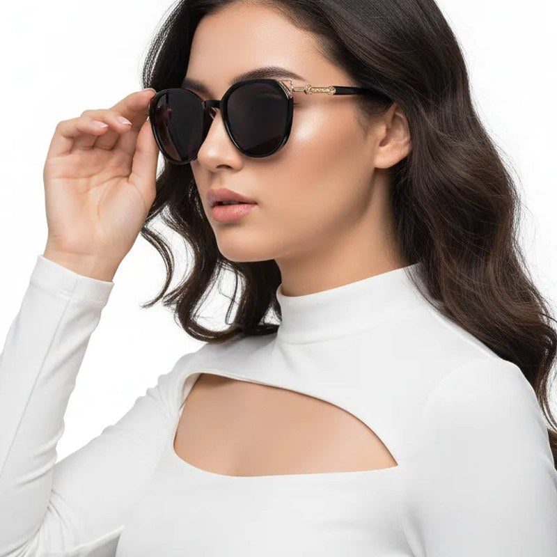 Vortex Black Medium Full Rim Round Sunglasses for Women — Hashtag Eyewears