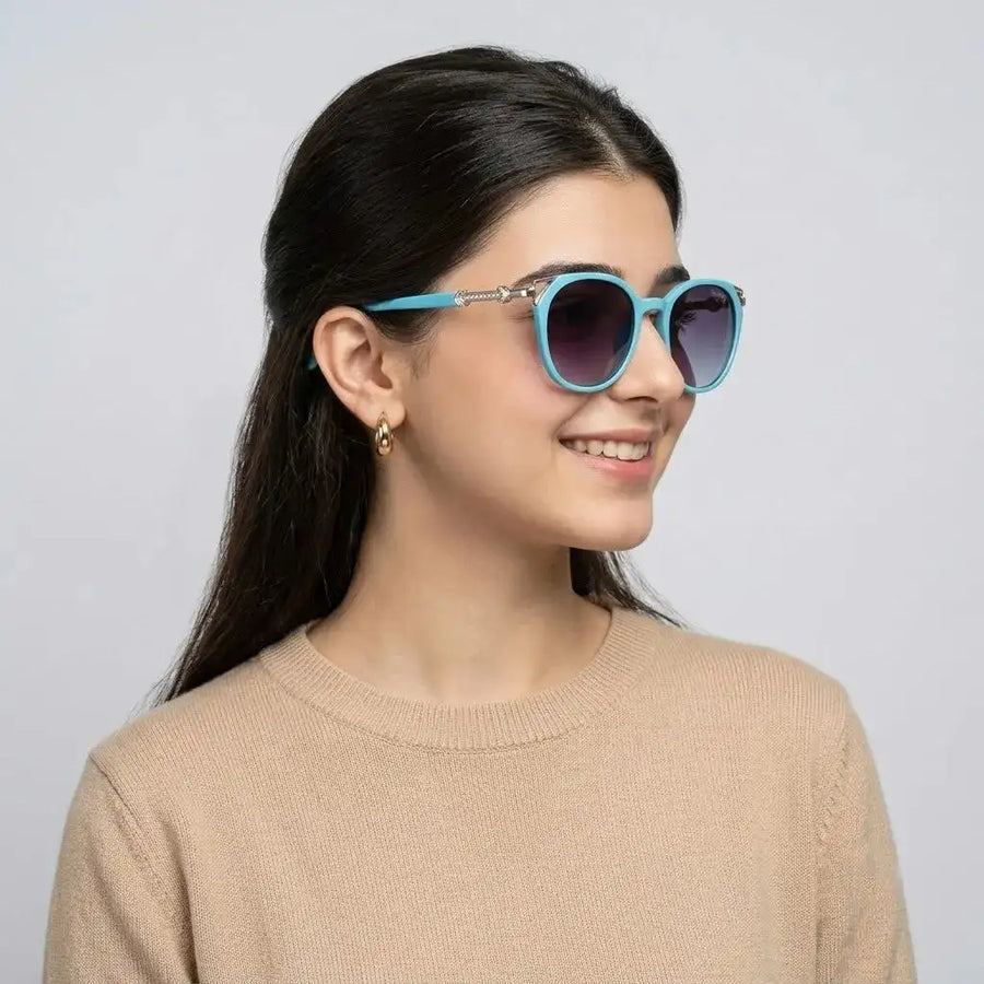 Vortex | Cadet Blue Medium Full Rim Round Sunglasses for Women [UV-protected]