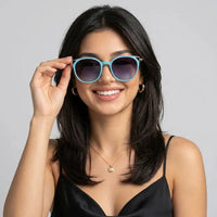 Vortex | Cadet Blue Medium Full Rim Round Sunglasses for Women [UV-protected]