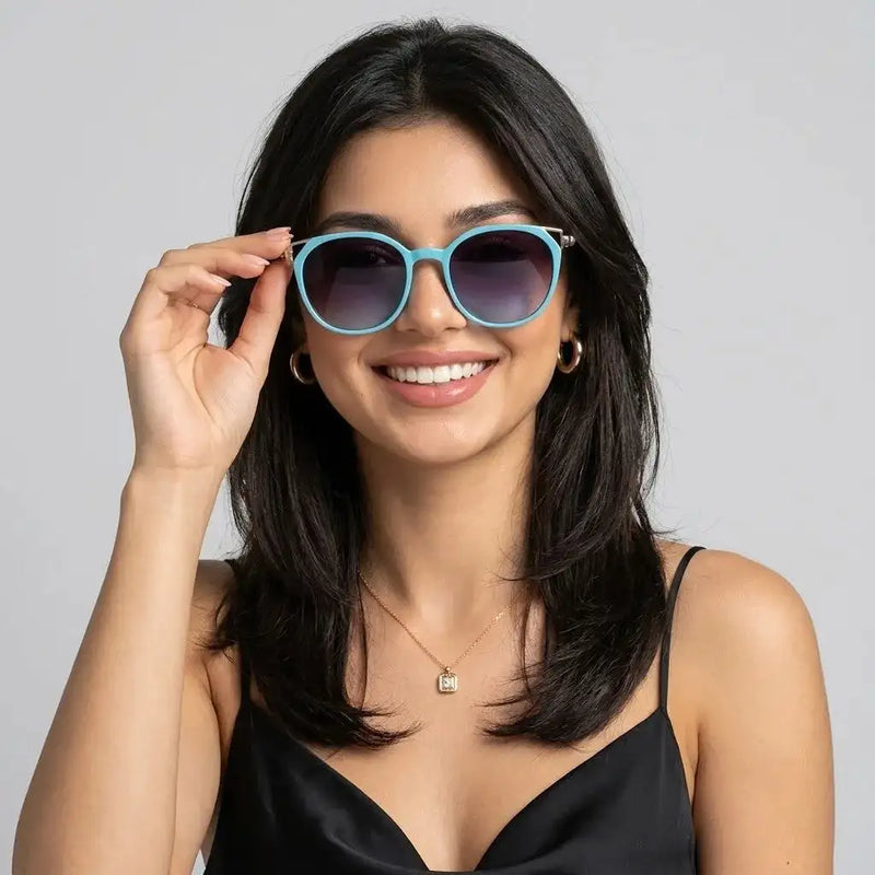 Vortex | Cadet Blue Medium Full Rim Round Sunglasses for Women [UV-protected]