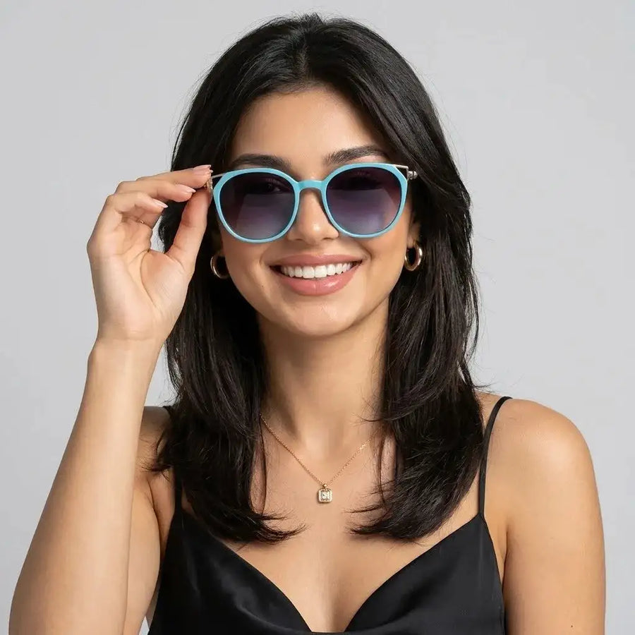 Vortex | Cadet Blue Medium Full Rim Round Sunglasses for Women [UV-protected]
