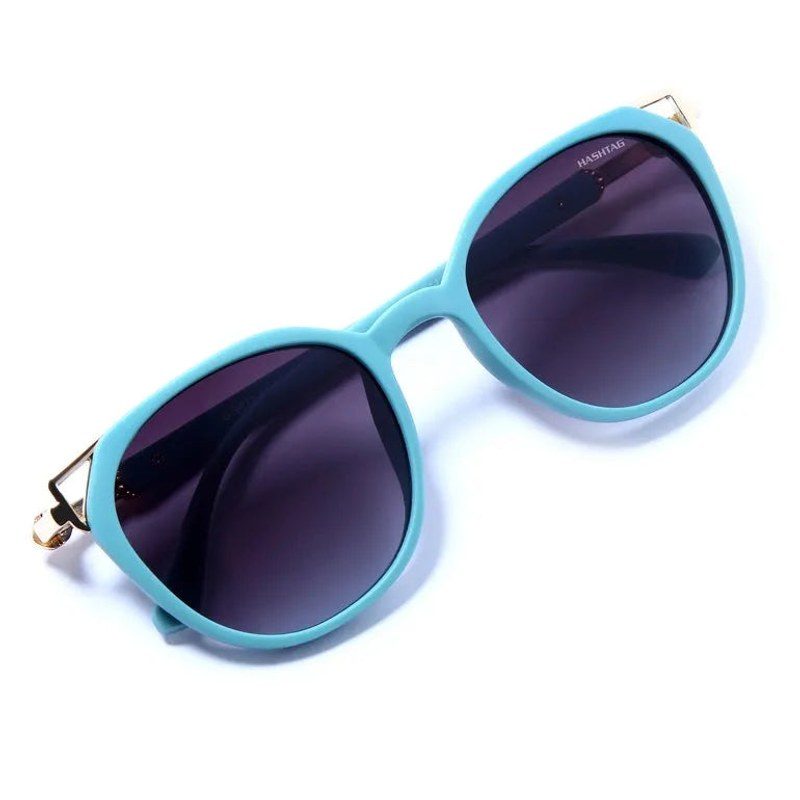Vortex Cadet Blue Small Full Rim Round Sunglasses for Women — Hashtag Eyewears