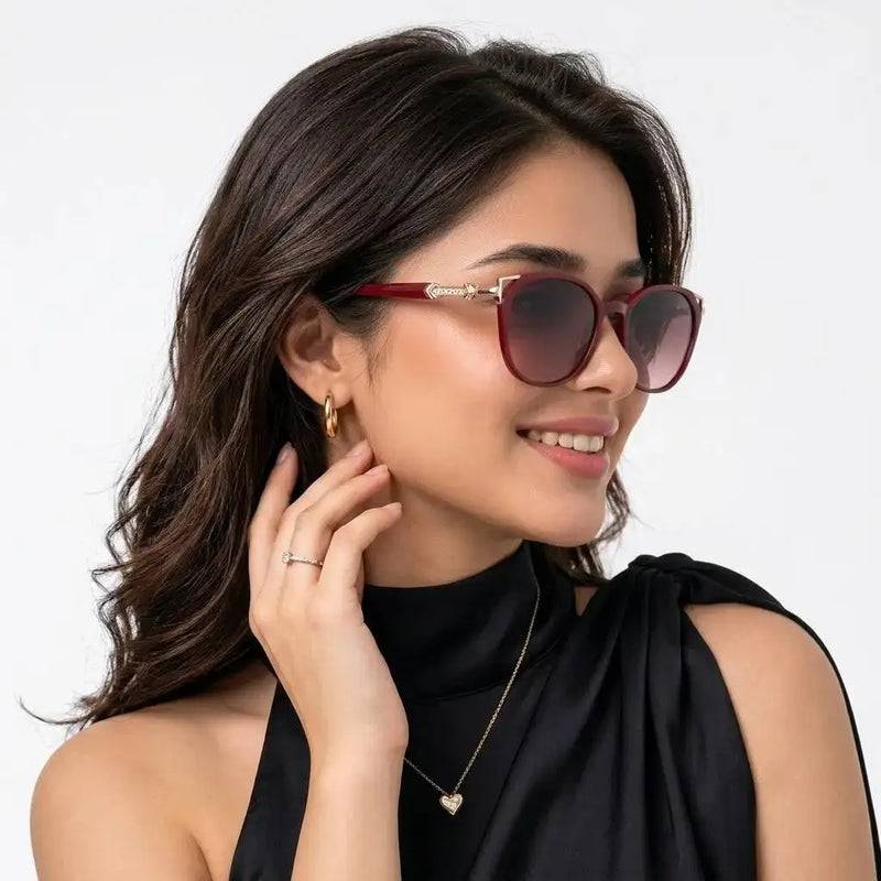 Vortex | Red Medium Full Rim Round Sunglasses for Women [UV-protected]