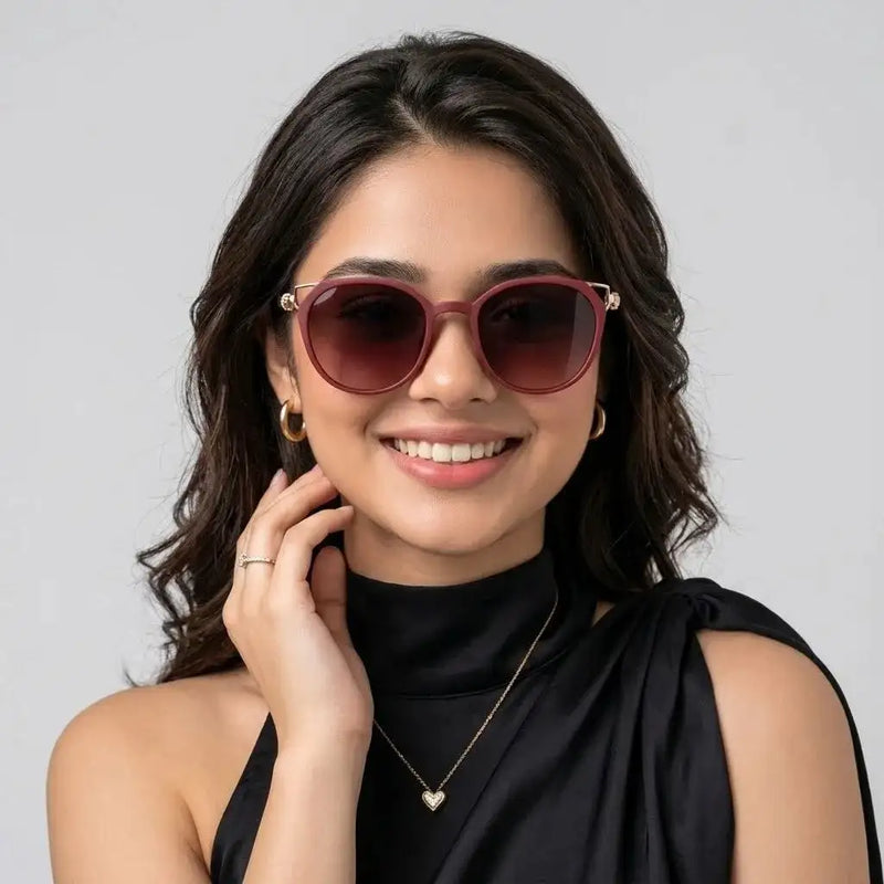 Vortex | Red Medium Full Rim Round Sunglasses for Women [UV-protected]