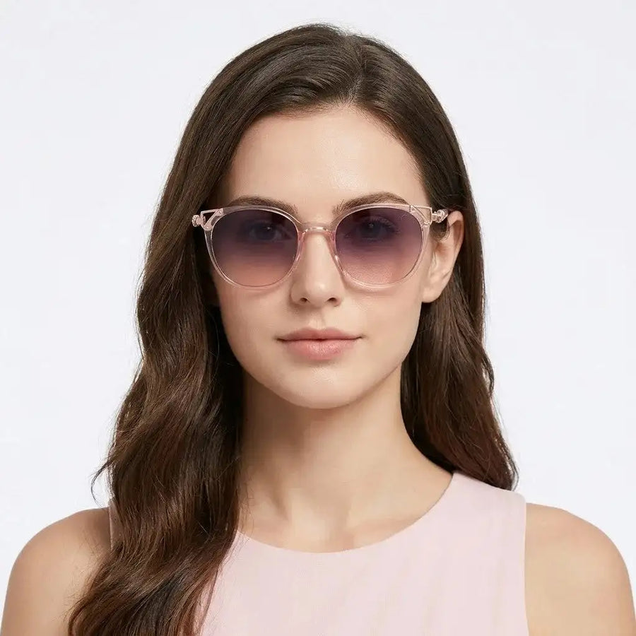 Vortex | Transparent Pink Medium Full Rim Round Sunglasses for Women [UV-protected]