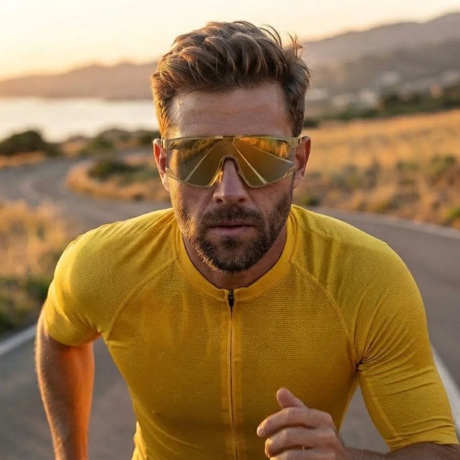 Pulse | Transparent Green Large Half Rim Shield Sports Sunglasses for Men & Women [MIRRORED]