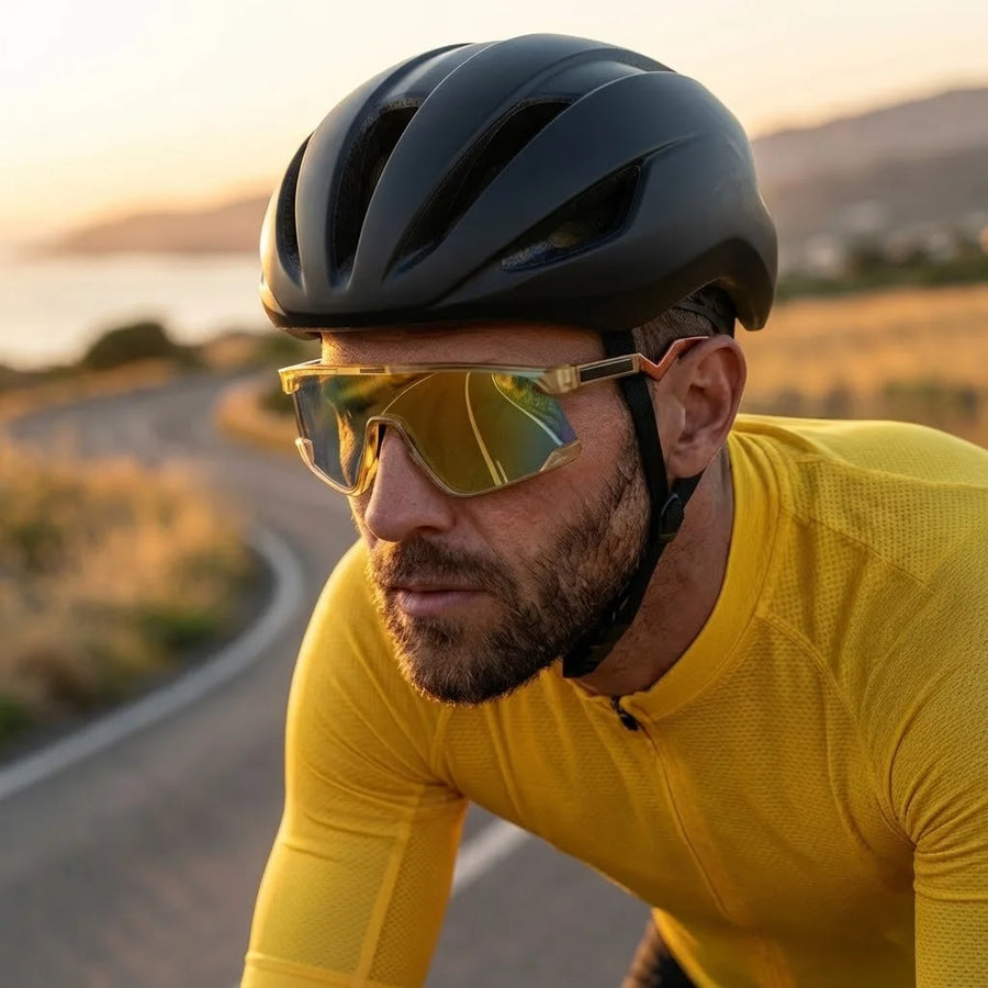 Pulse | Transparent Green Large Half Rim Shield Sports Sunglasses for Men & Women [MIRRORED]