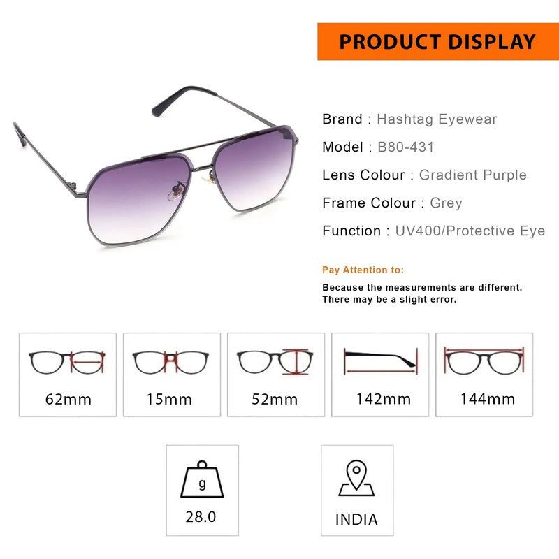 Xylar Gradient Purple Medium Full Rim Square Sunglasses for Men & Women — Hashtag Eyewears