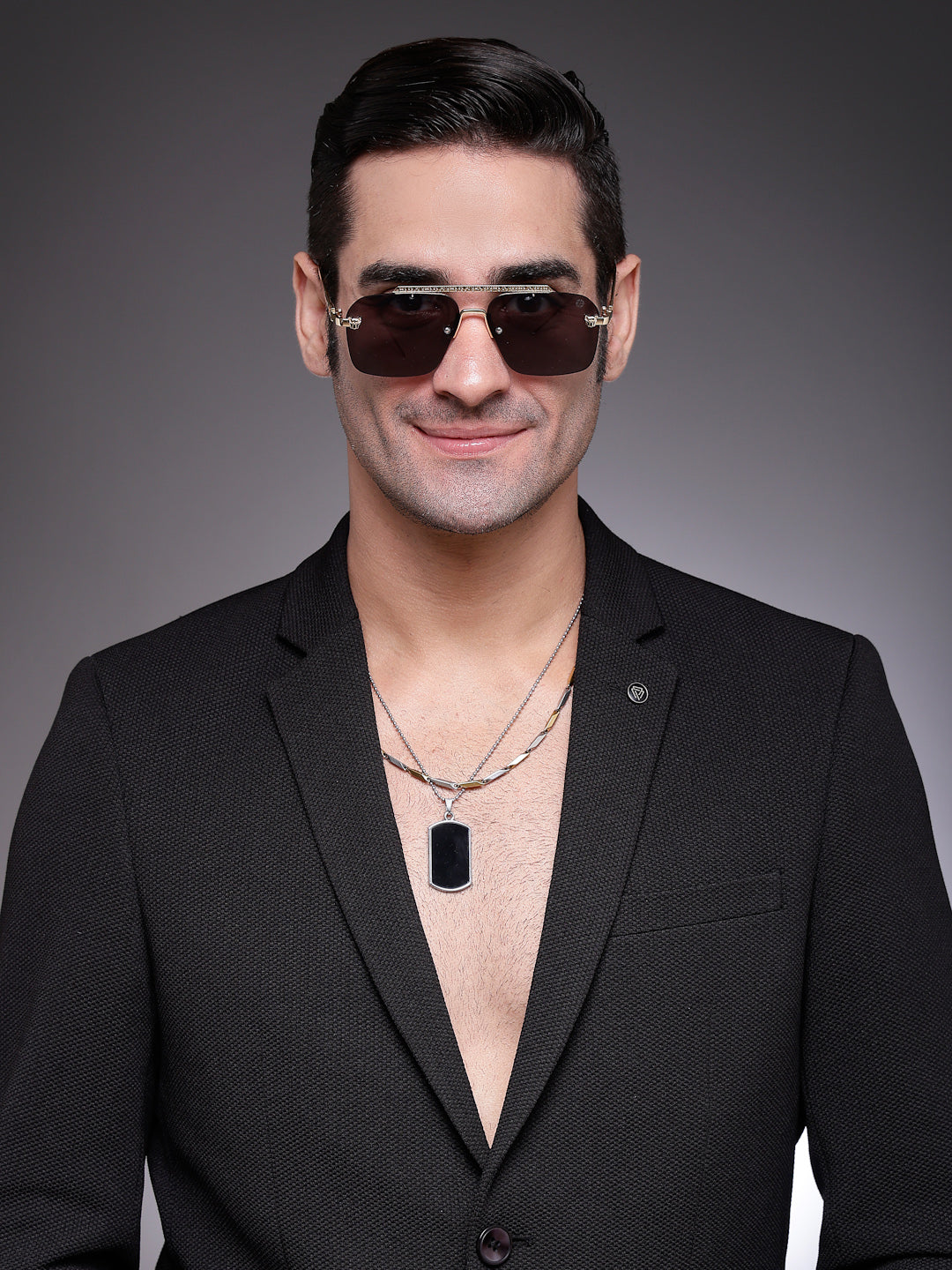 Pyre | Gradient Grey & Black Medium Rim Less Square Sunglasses for Men [UV-protected]