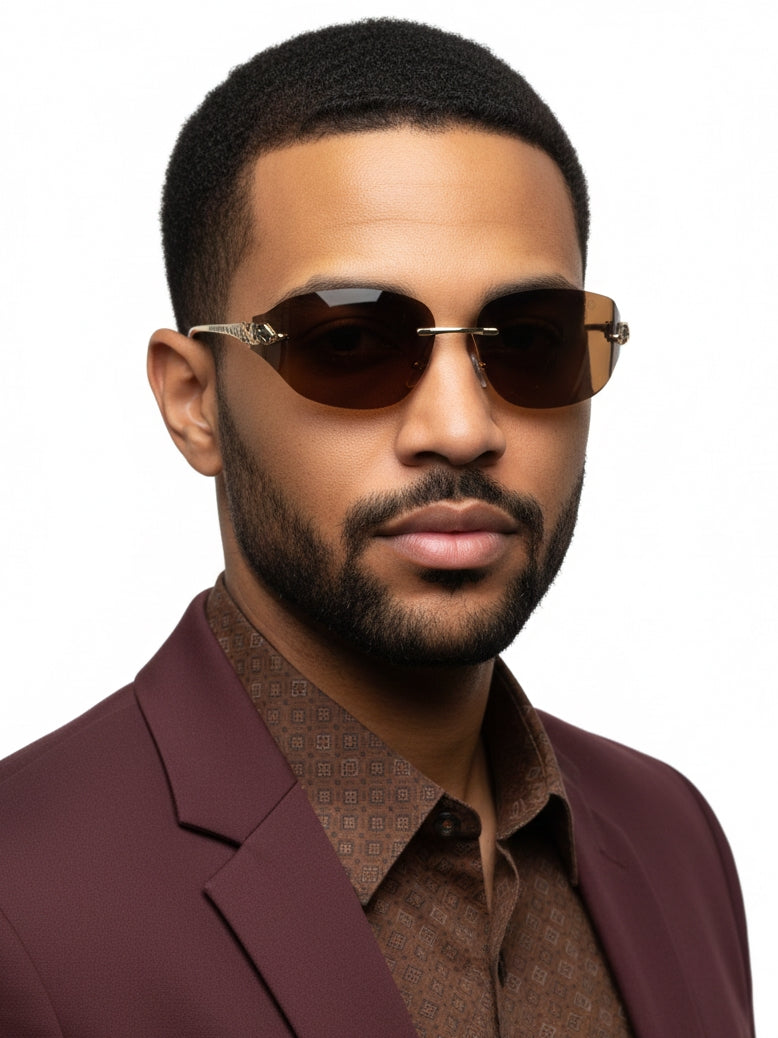 Valtrix | Brown Medium Rim Less Oval Sunglasses for Men [UV-protected]