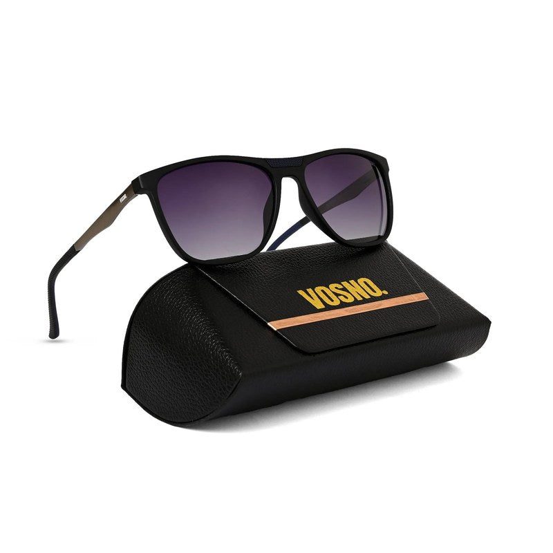 Zelora Mate Black & Grey Large Full Rim Wayfarer Sunglasses for Men & Women HASHTAG X VOSNO — Hashtag Eyewears
