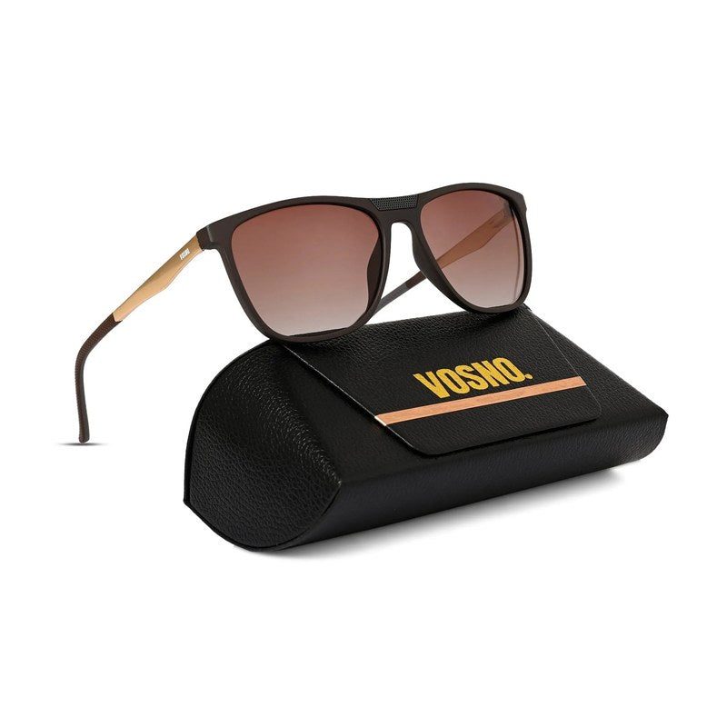Zelora Mate Brown & Grey Large Full Rim Wayarer Sunglasses for Men & Women HASHTAG X VOSNO — Hashtag Eyewears